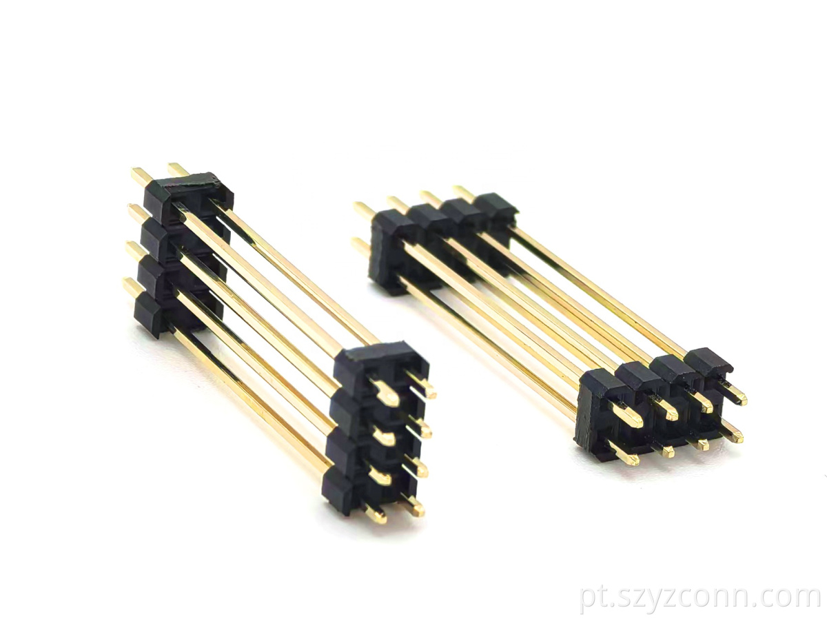 Conector de cabeçote de pino de passo de 2,54 mm Linha dupla reta de plástico de duas camadas SQ0,64mm H5,0mm 2 * 4P 2.54mm Pitch Pin Header Connector Dual Row Straight Two-layer Plastic SQ0.64mm H5.0mm 2*4P